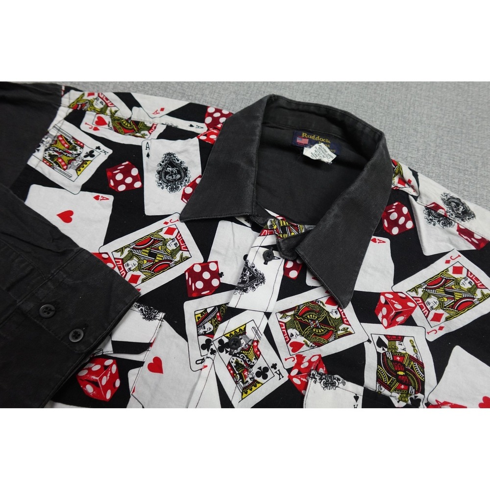 Vintage Ruddock Bros Shirt Mens XL Black Playing Cards Dice Casino Long Sleeve